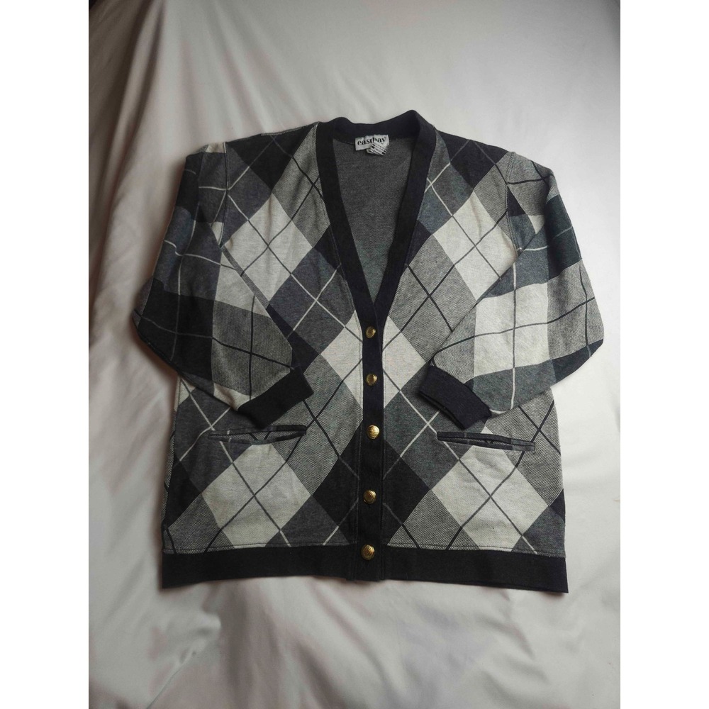 Vtg 90s Eastbay Sweater Womens M Argyle Preppy Grandpacore Old Money Heritage